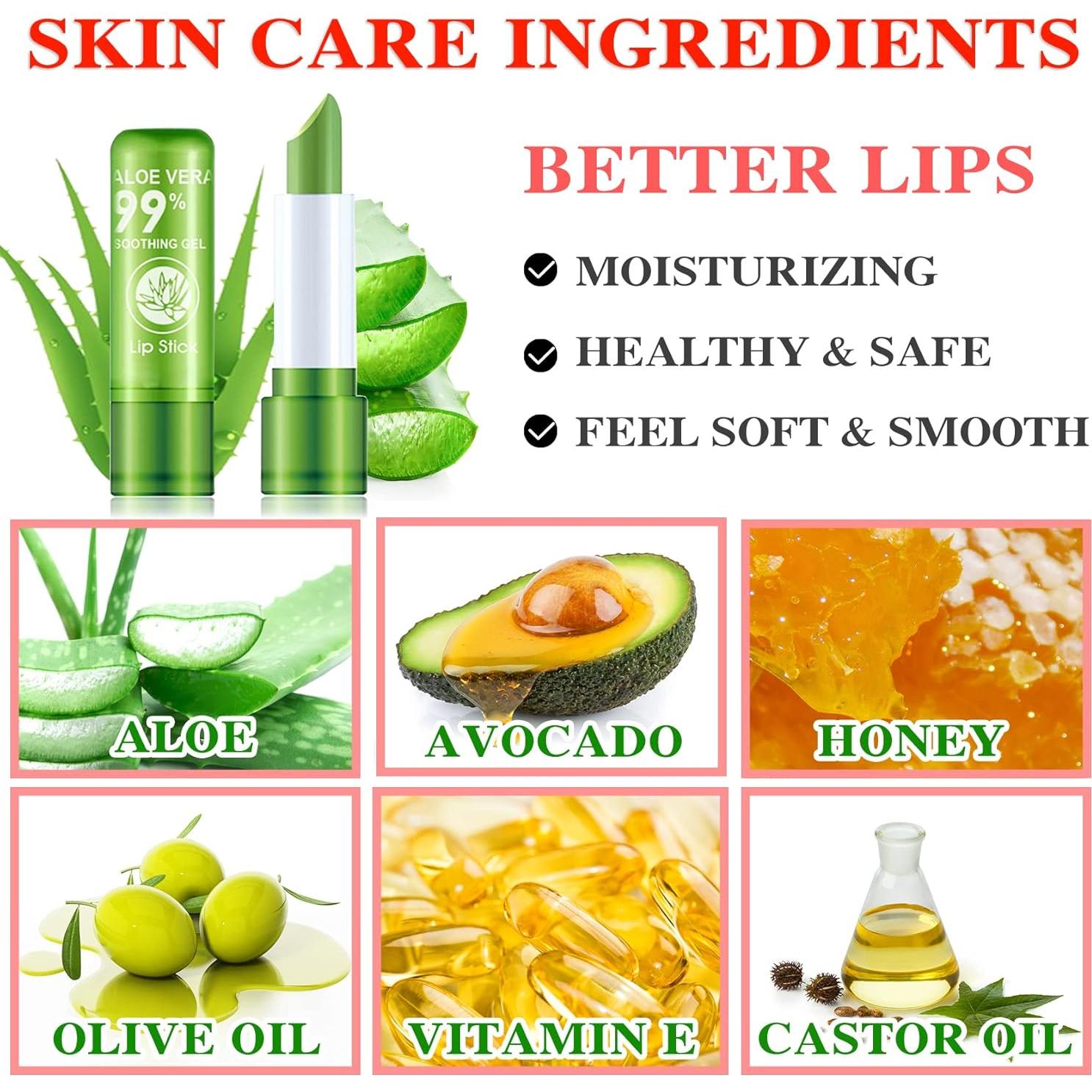 Pintalabios de Aloe Vera WYBLZPXZ 3 Pcs Hidratante Mágico