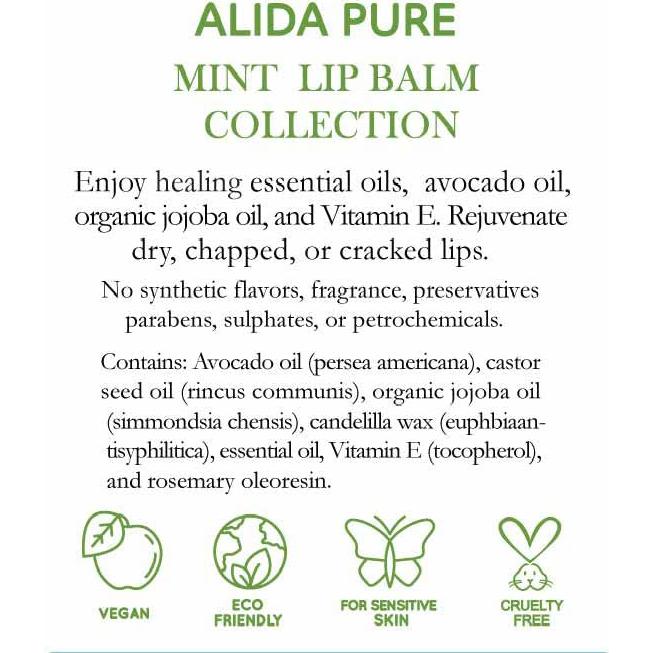 Bálsamo Labial Vegano Menta ALIDA PURE Set de 3 Tubos