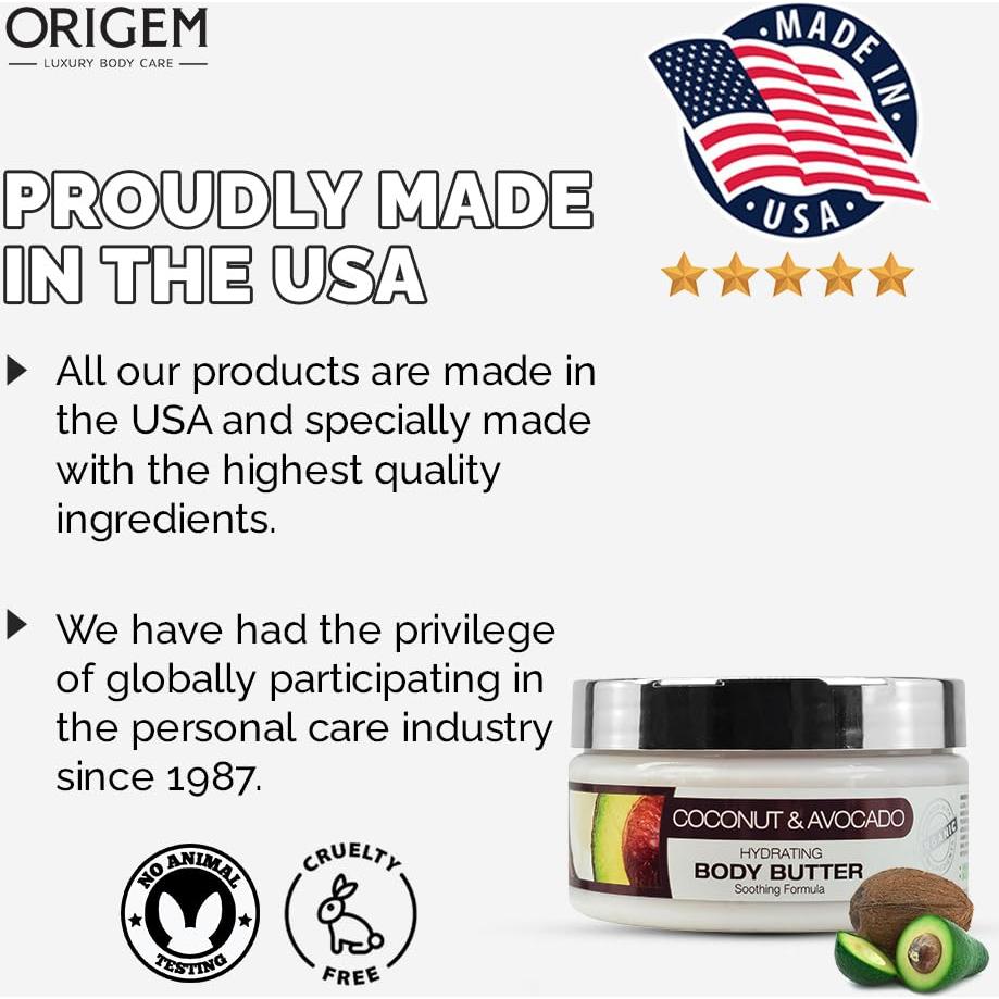 Manteca Corporal ORIGEM 226.8 g - Hidratante No Graso con Aceite de Coco y Aguacate