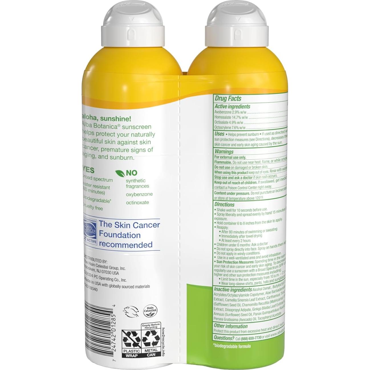 Spray Solar Sensible Alba Botanica SPF 50 Sin Fragancia 296 ml