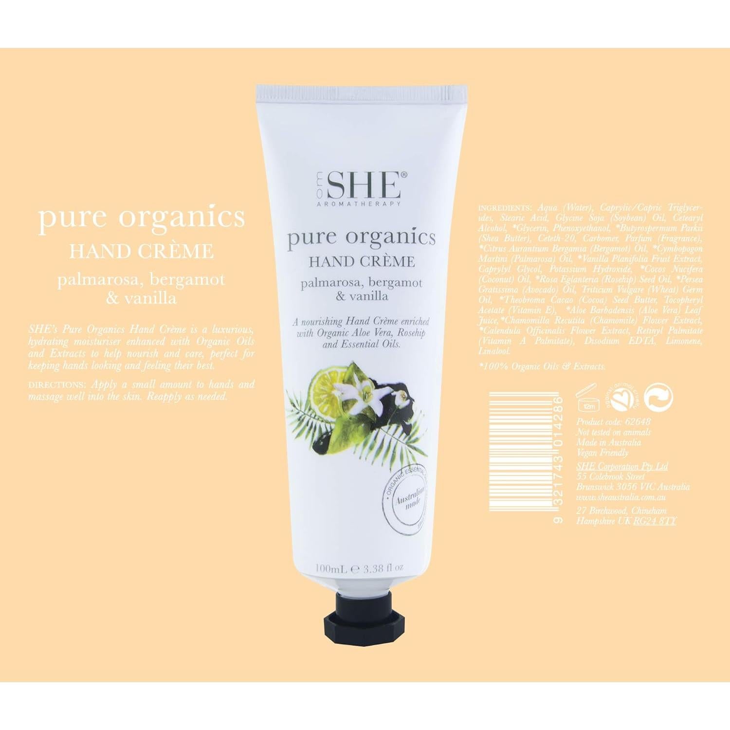 Crema de Manos Orgánica Om She Aromaterapia 117g - Palmarosa, Bergamota, Vainilla