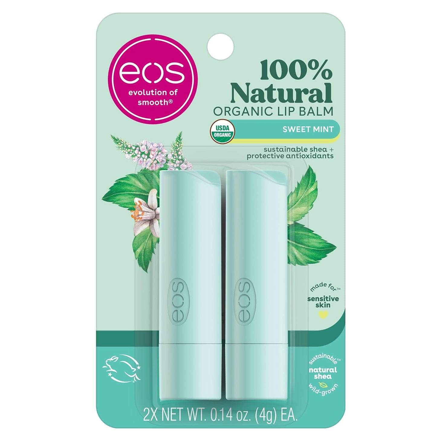 Bálsamo Labial Orgánico eos Menta Dulce 4 g - Paquete de 2