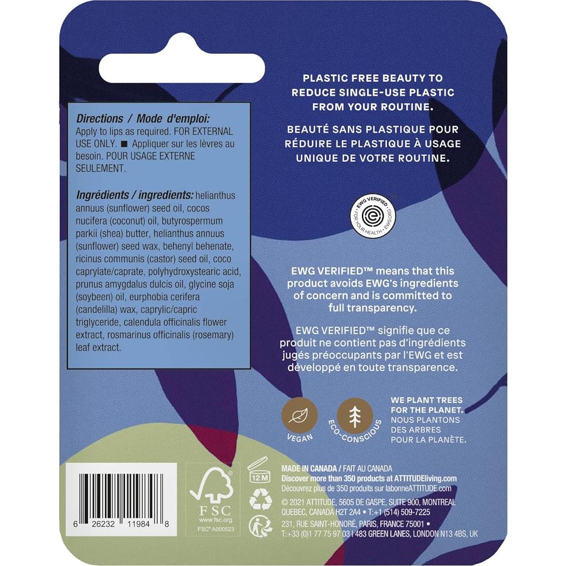 Bálsamo Labial ATTITUDE Sin Fragancia 8.5g Manteca de Karité