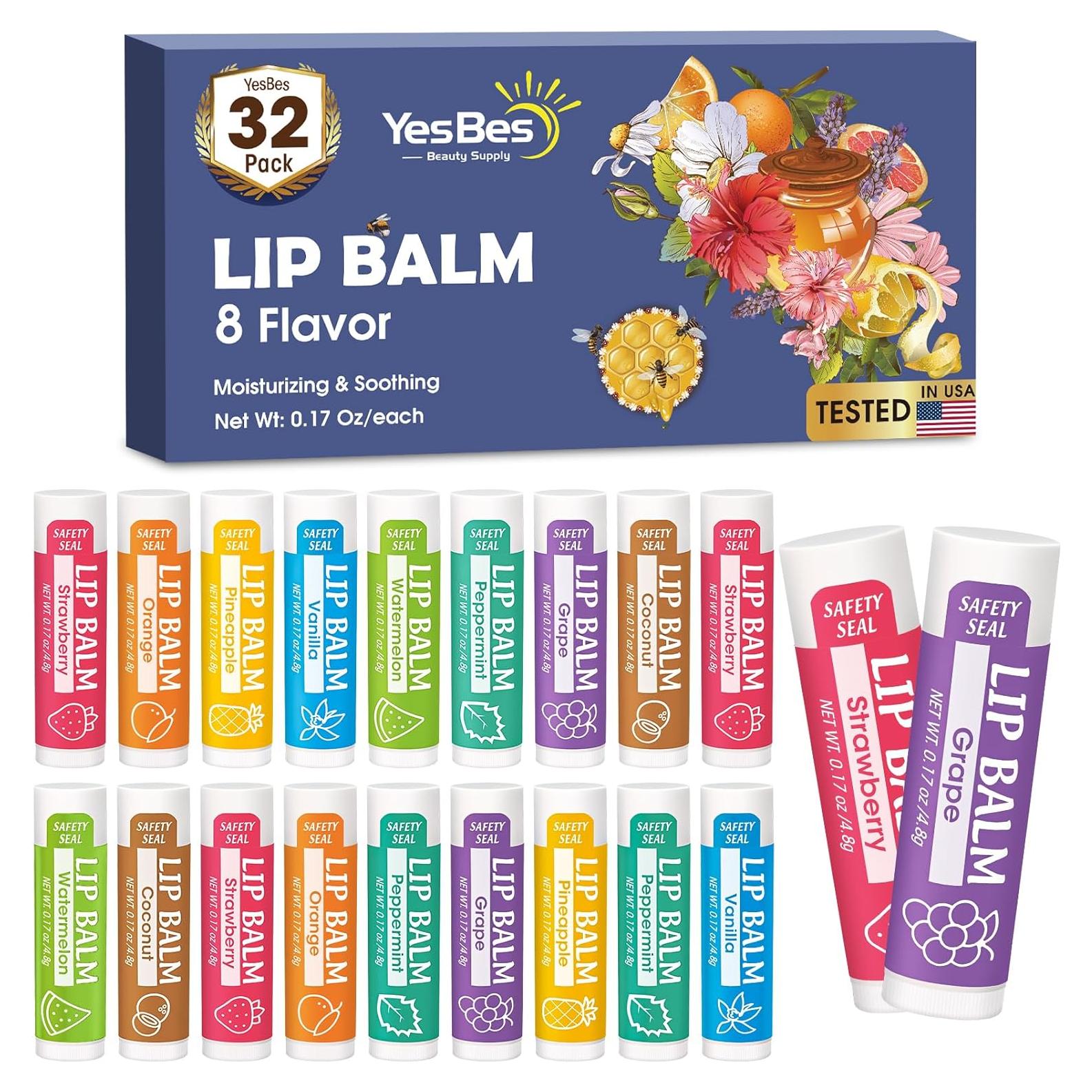 Paquete de 32 Bálsamos Labiales Naturales YesBes - 8 Sabores