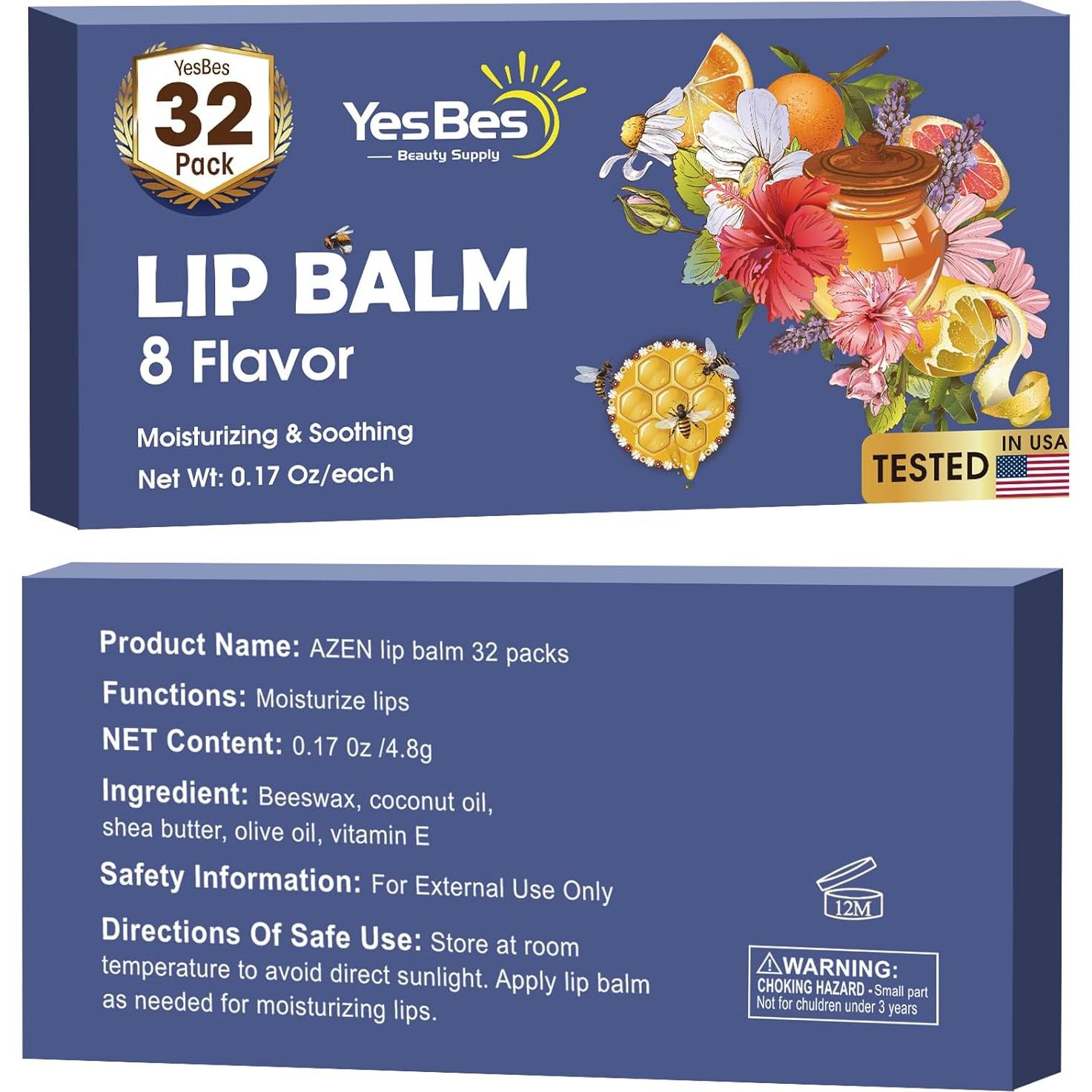 Paquete de 32 Bálsamos Labiales Naturales YesBes - 8 Sabores