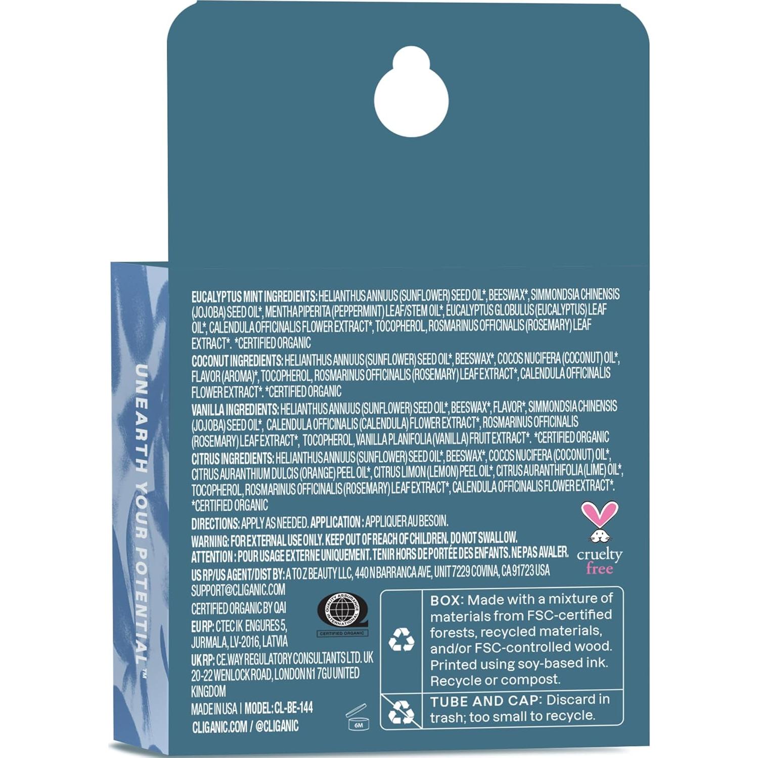 Bálsamo Labial Orgánico Cliganic - 4 Sabores Naturales