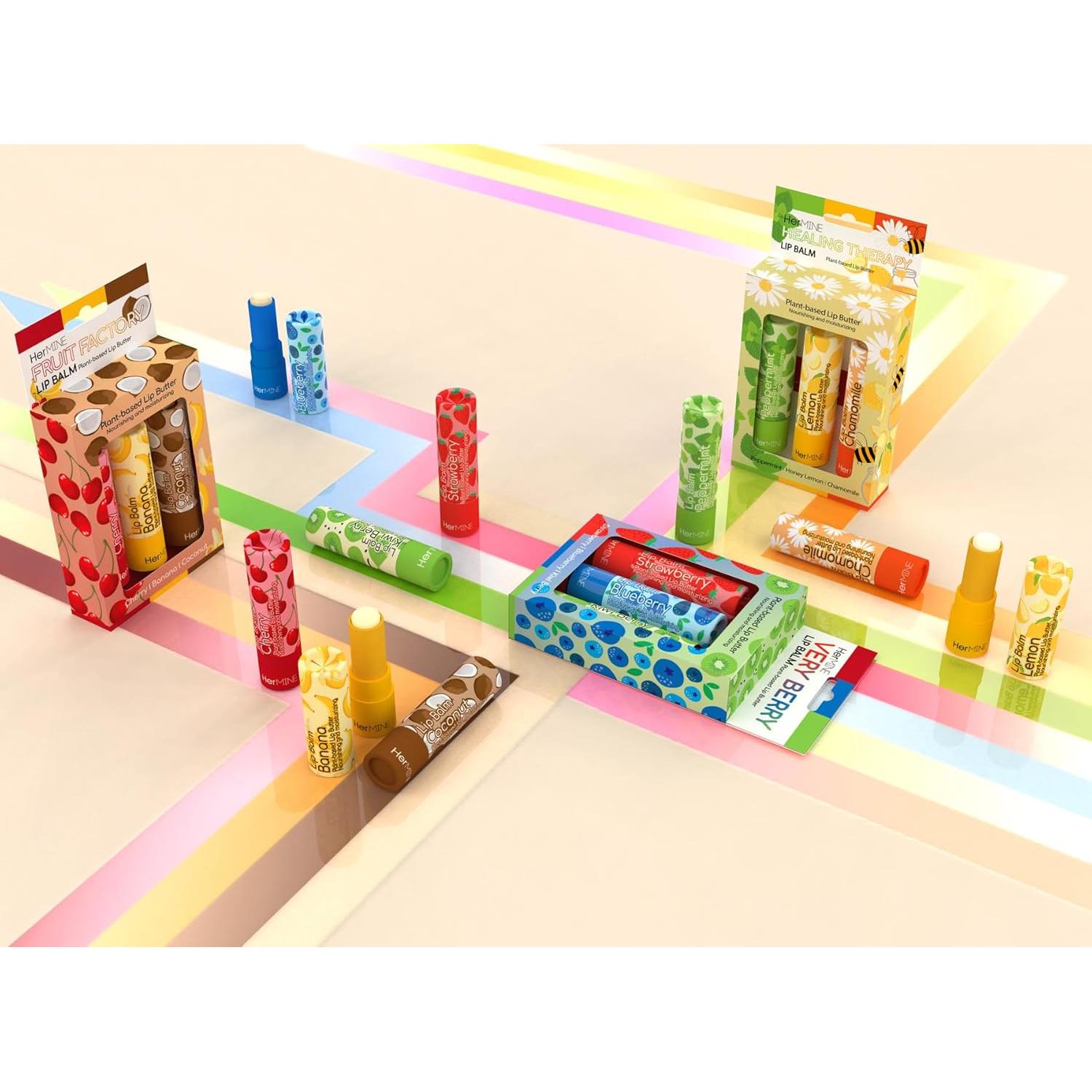 Manteca Labial HerMINE Sabor Fábrica de Frutas Paquete de 3