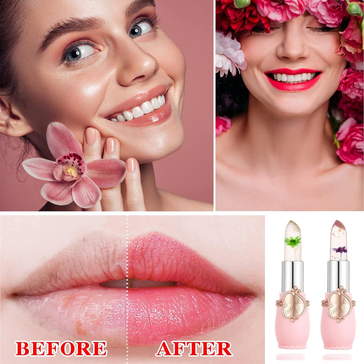Set de 2 Labiales de Gel LZYLLS con Flor, Cambia de Color