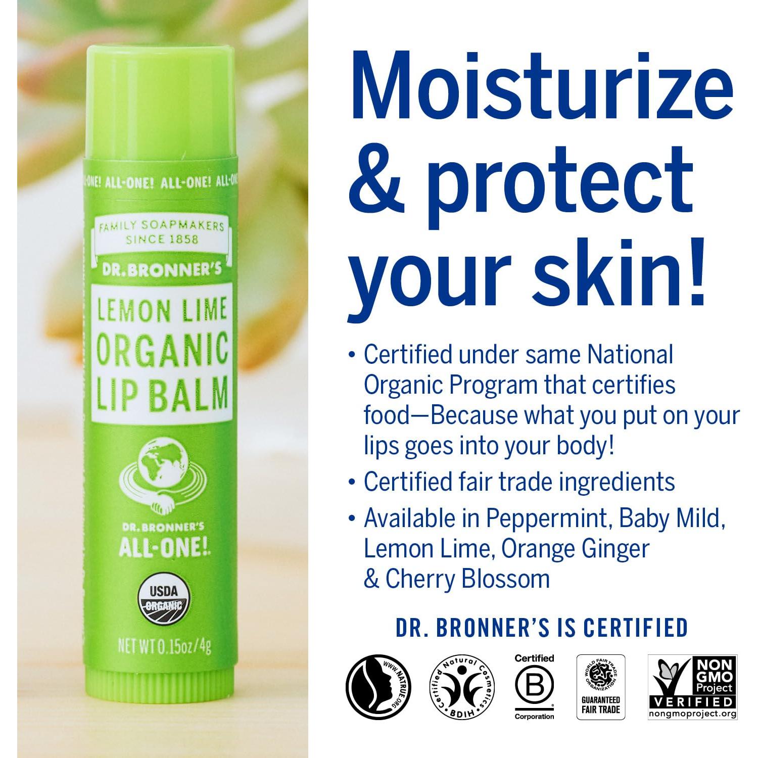 Bálsamo Labial Orgánico Dr. Bronners Limón y Lima 4g