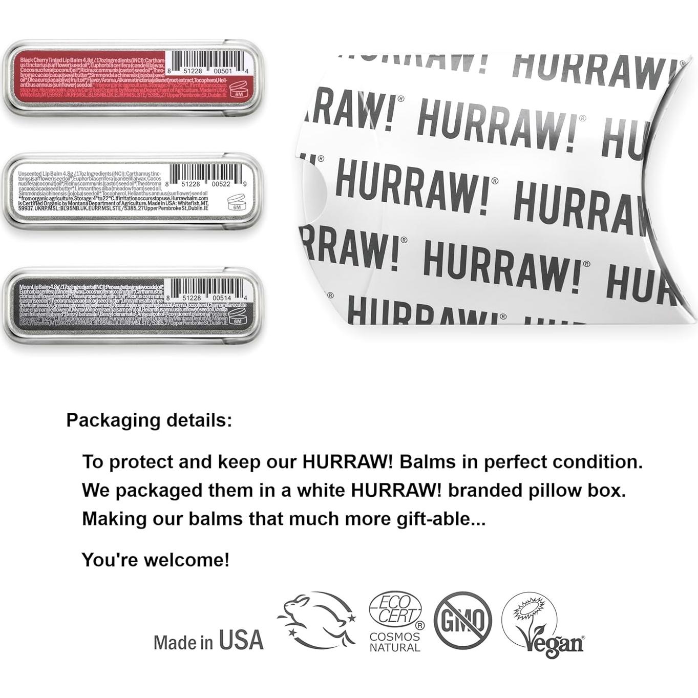 Bálsamo Labial Hurraw! Tinte Cereza Negra - Paquete de 3