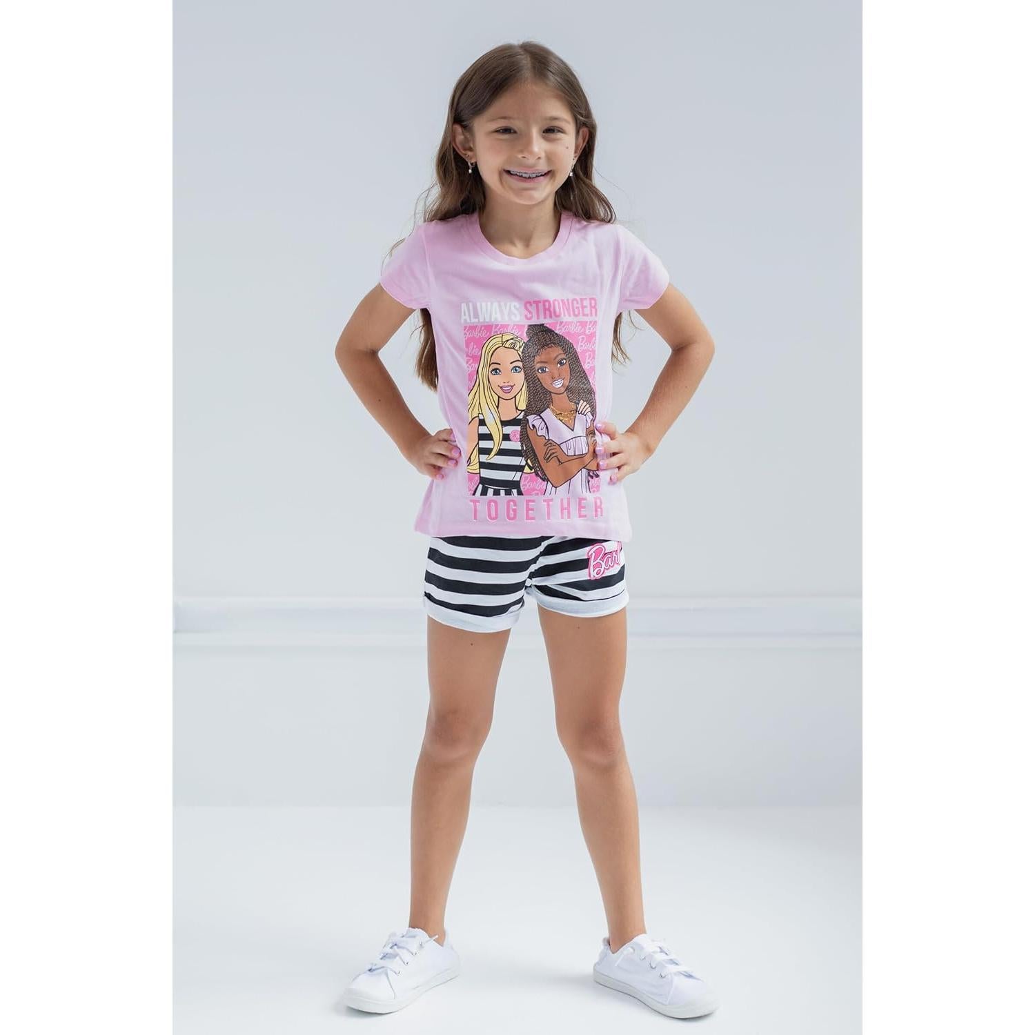 Conjunto camiseta y pantalones cortos Barbie 2T rosa/negro