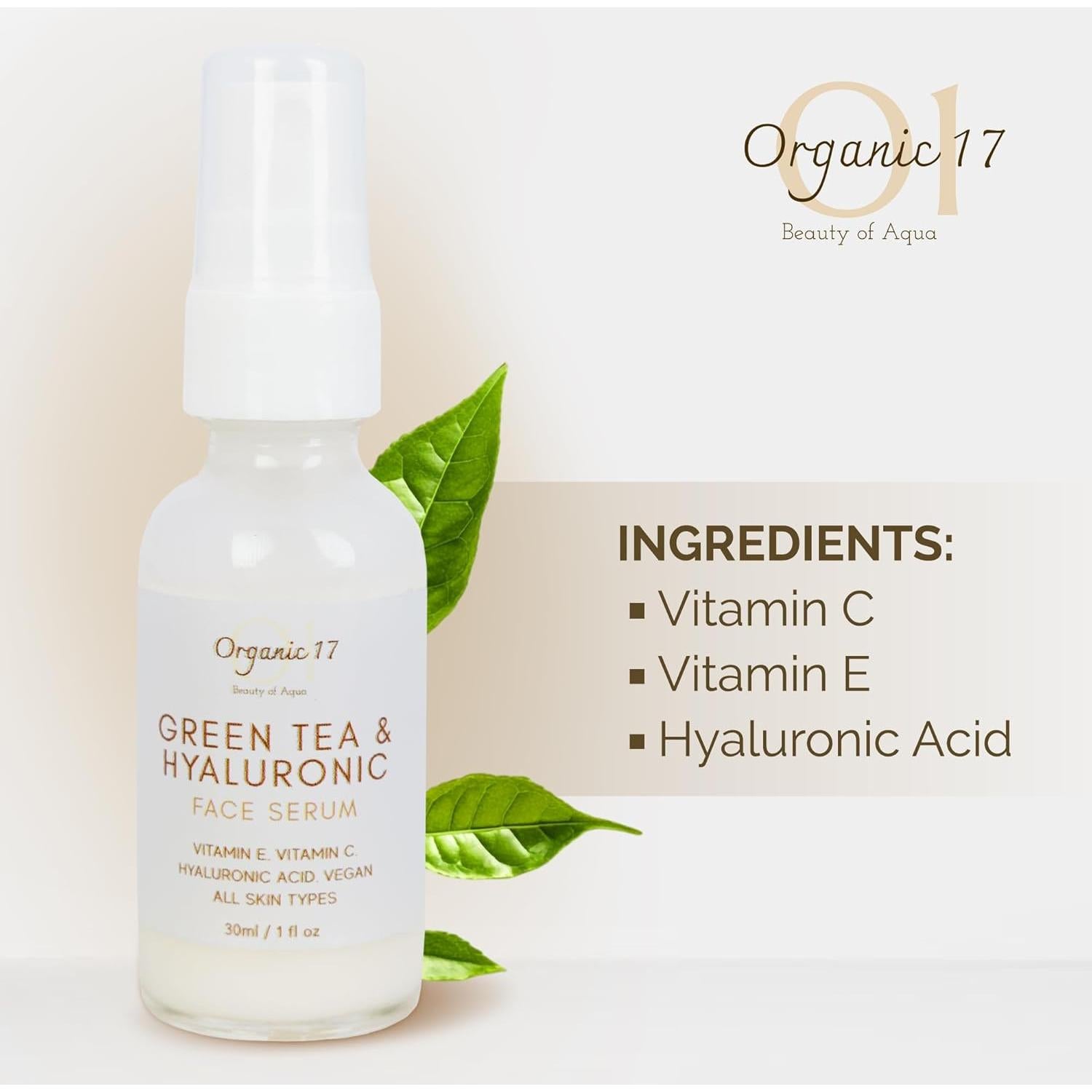 Suero Facial Hidratante 30ml 01 Organic 17 Ácido Hialurónico Té Verde