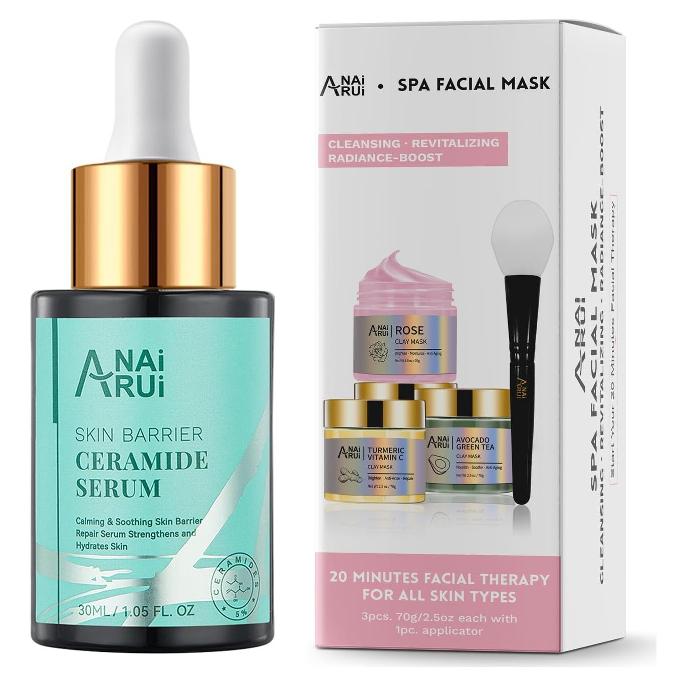 Kit de Masaje Facial ANAI RUI SPA - 3 Mascarillas y Suero