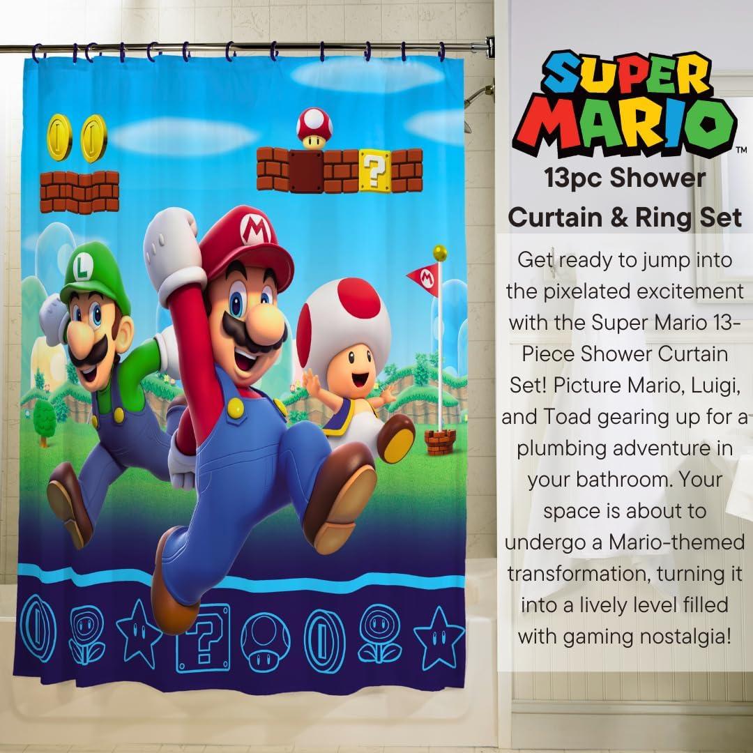 Juego de Cortina de Ducha Super Mario 72x72 cm 13 Piezas