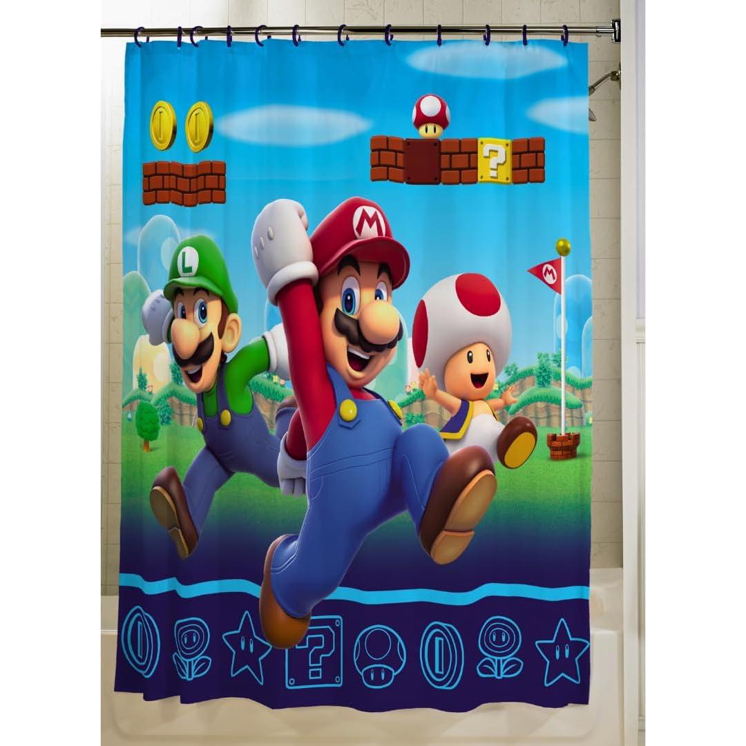 Juego de Cortina de Ducha Super Mario 72x72 cm 13 Piezas