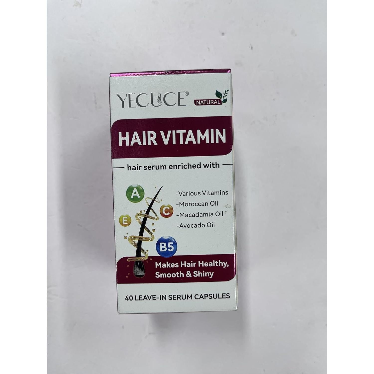 Hair Vitamin Serum 40 Capsules - Enriched with Vitamins, Moroccan Argan, Macadamia & Avocado Oils - No Rinse Hair Treatment for Frizzy, Dry & Damaged Hair