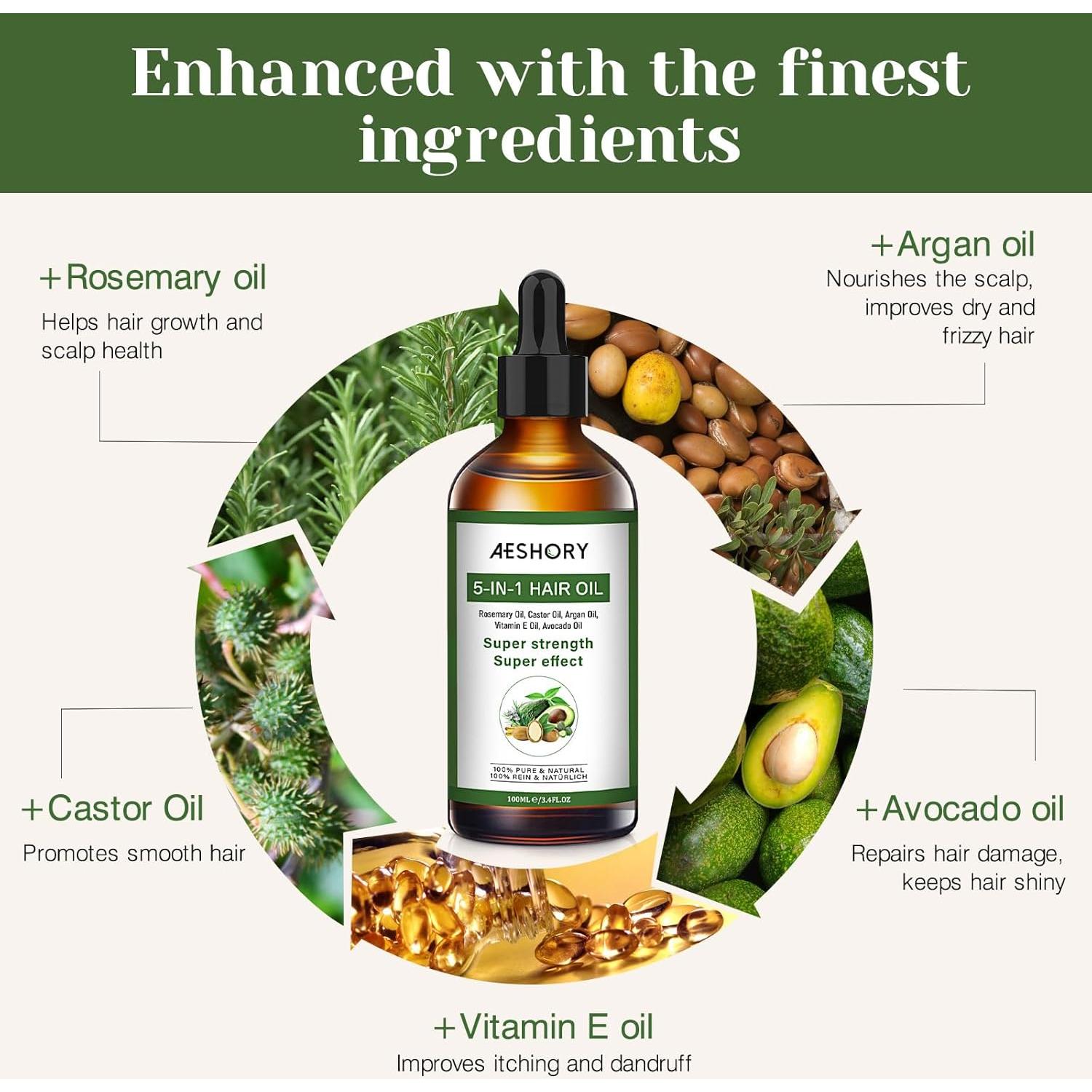 Aceite para el cabello Aeshory 5 en 1 con romero y argán 100 ml