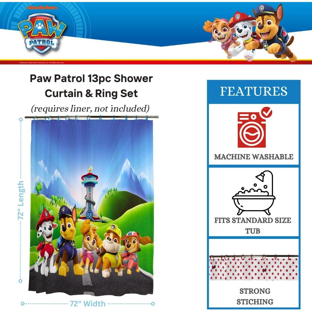 Juego de Cortina de Ducha Paw Patrol Franco 13 Piezas