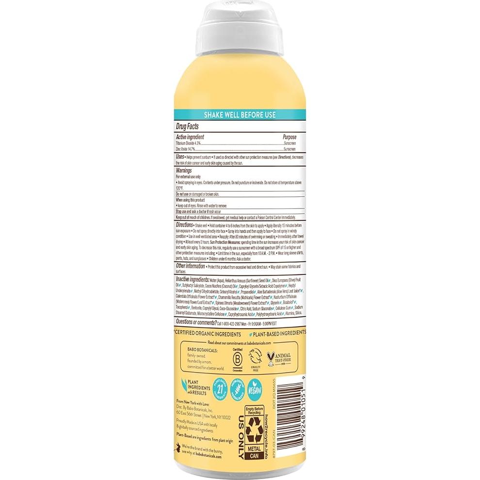 Protector Solar Mineral Babo Botanicals SPF 50 - Spray Vegano