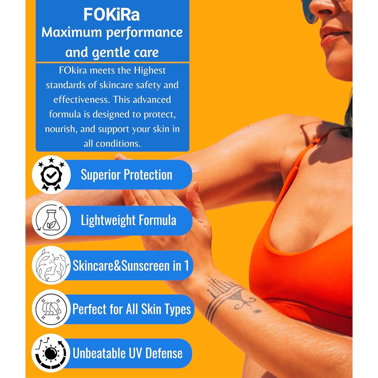 Loción Solar FOKiRa SPF 50+ Piel Sensible 49.6g Resistente Agua