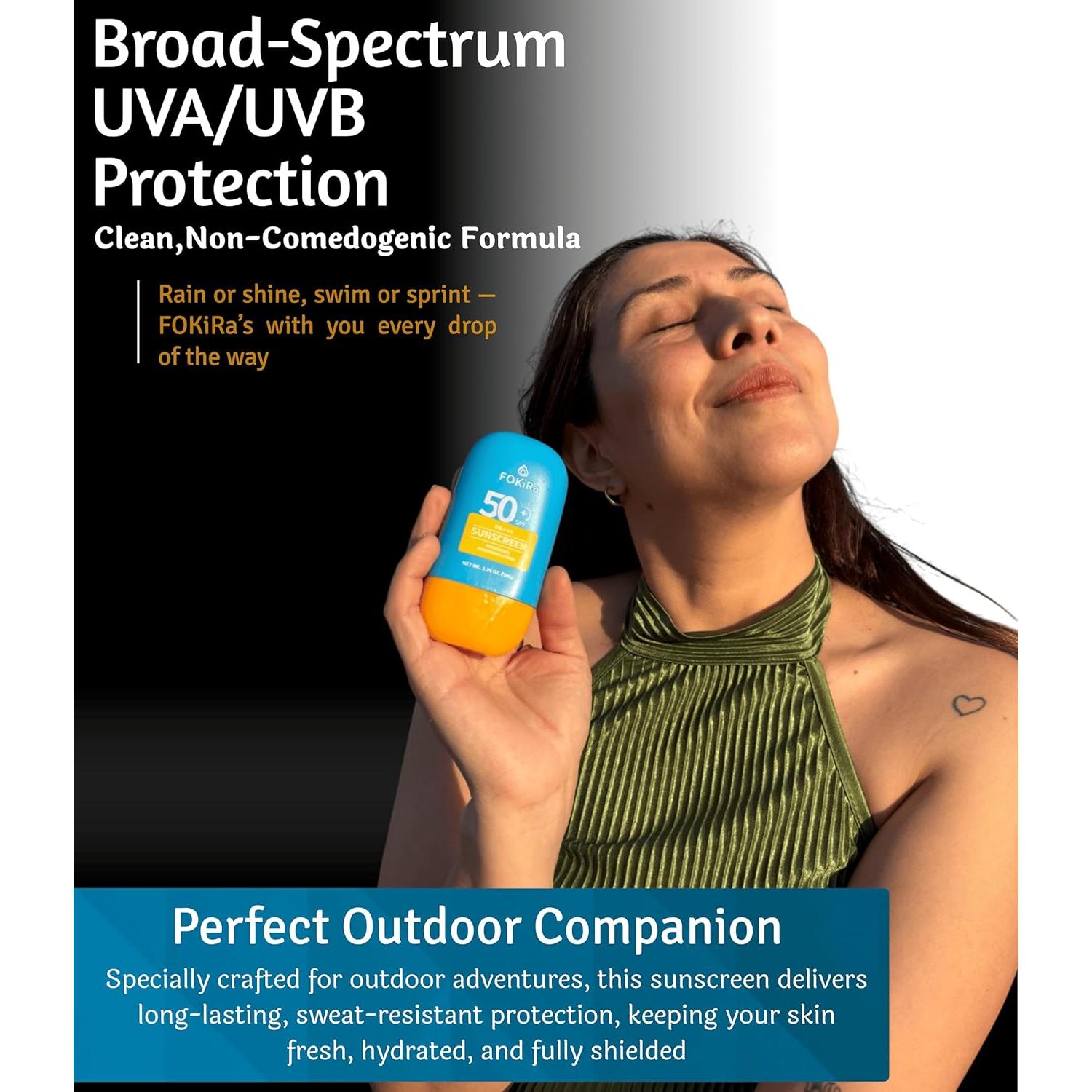 Loción Solar FOKiRa SPF 50+ Piel Sensible 49.6g Resistente Agua