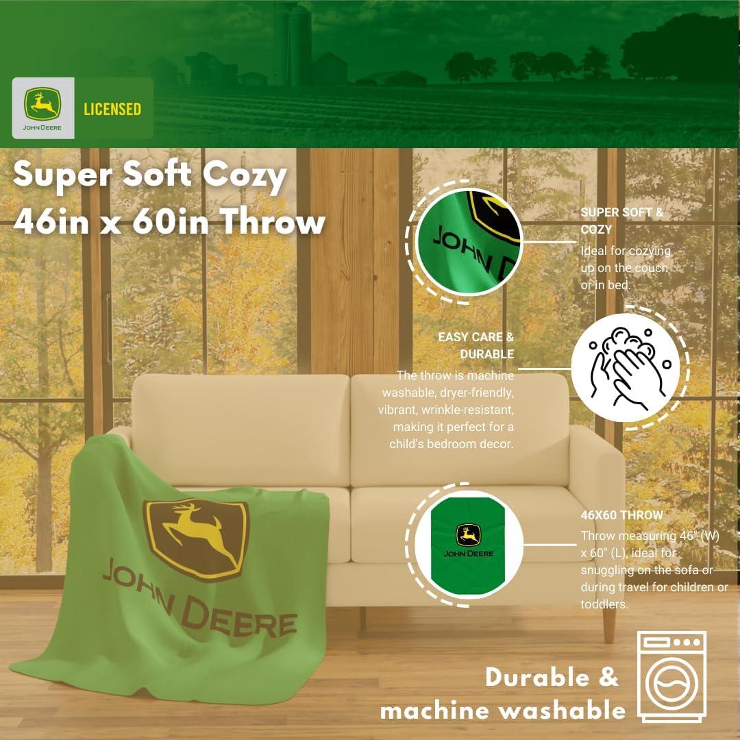 Manta John Deere Franco 116x152 cm Suave y Acogedora