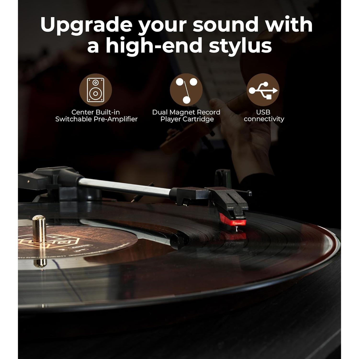 Reproductor de Vinilo Vangoa Negro Bluetooth 3 Velocidades