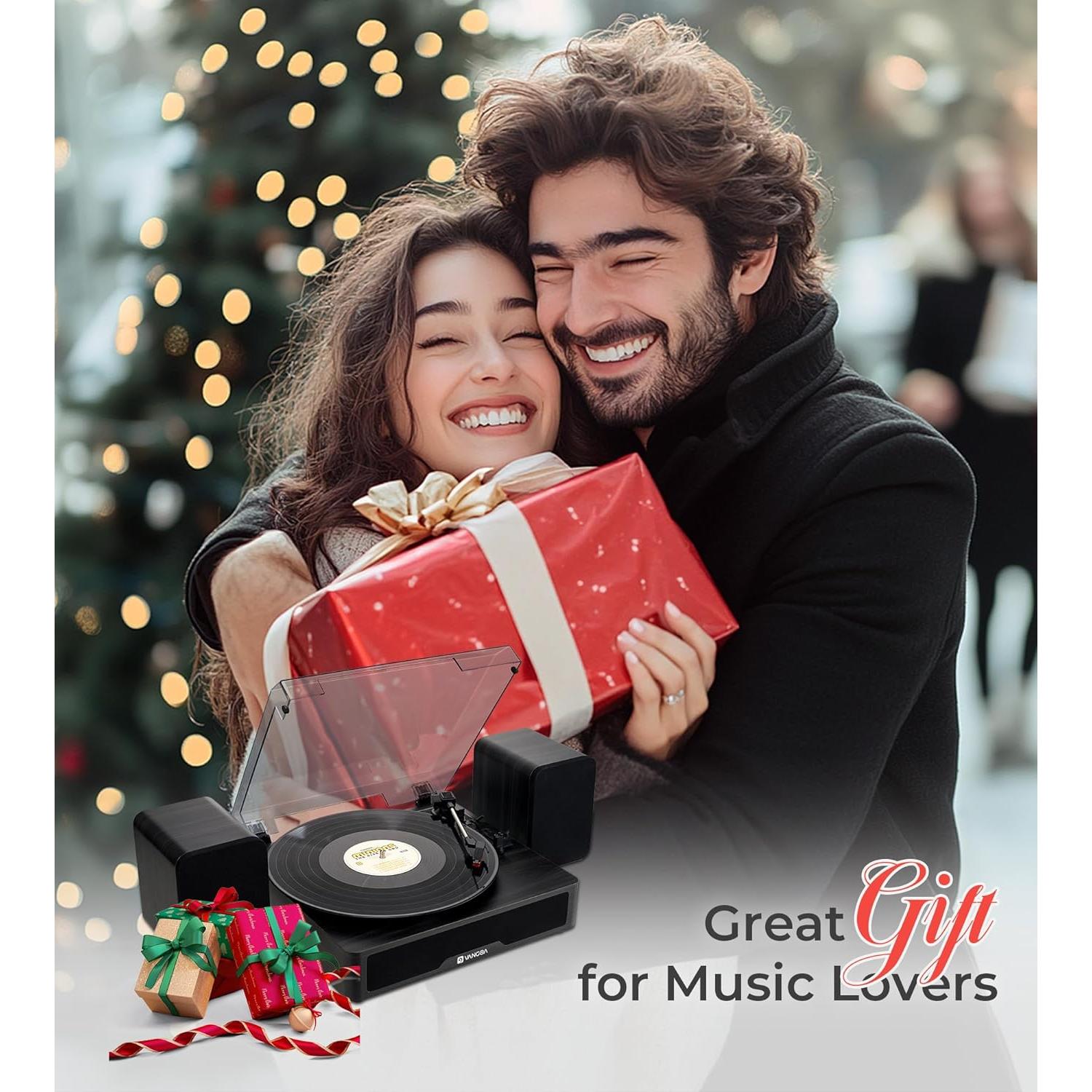 Reproductor de Vinilo Vangoa Negro Bluetooth 3 Velocidades