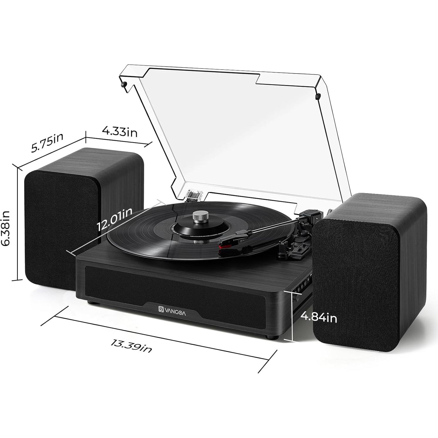 Reproductor de Vinilo Vangoa Negro Bluetooth 3 Velocidades