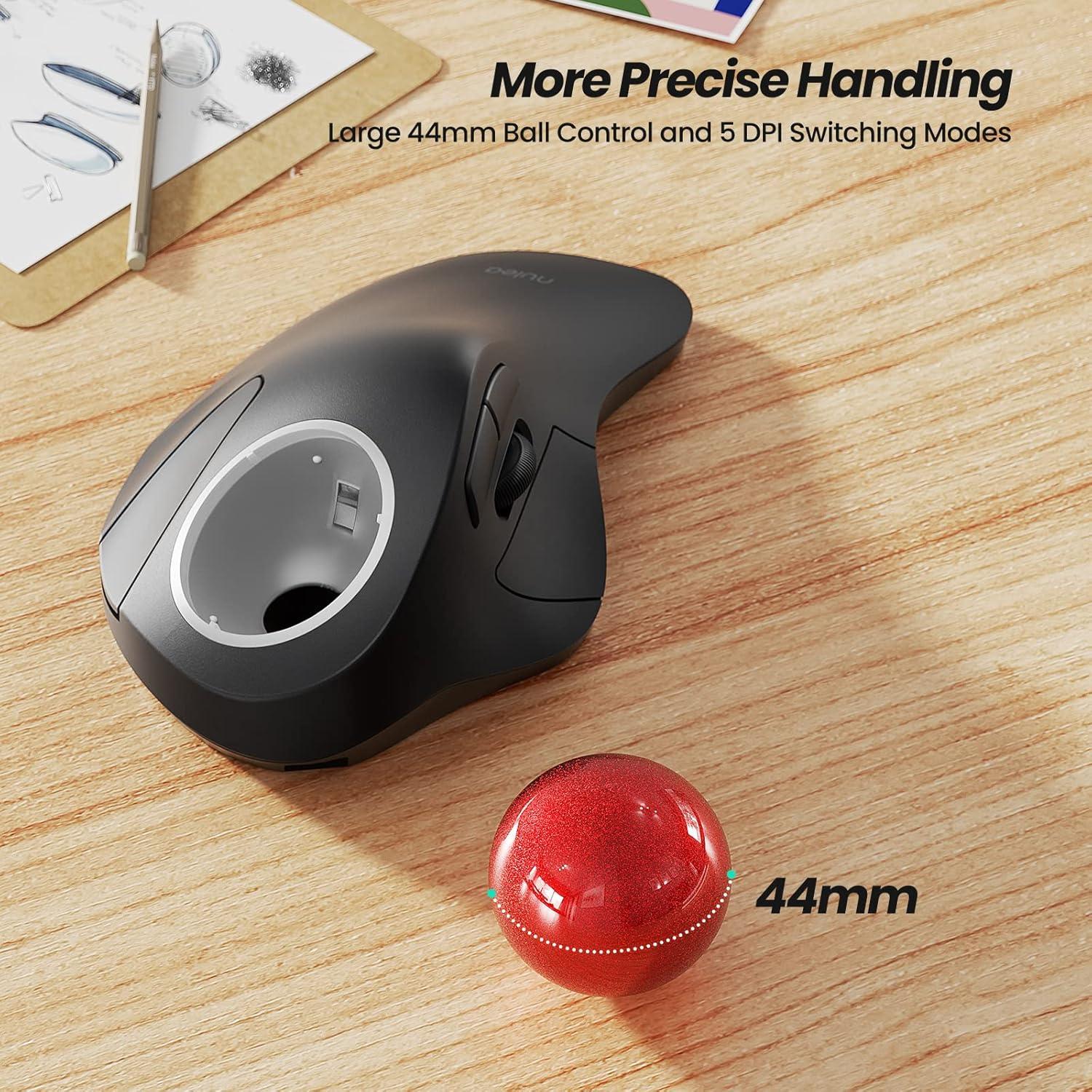 Nulea M505B Wireless Trackball Mouse, Rechargeable Ergonomic RGB Rollerball Mouse, Easy Index Finger Control with 5 Adjustable DPI, 3 Device Connection for PC, Laptop, iPad, Mac, Windows, Android