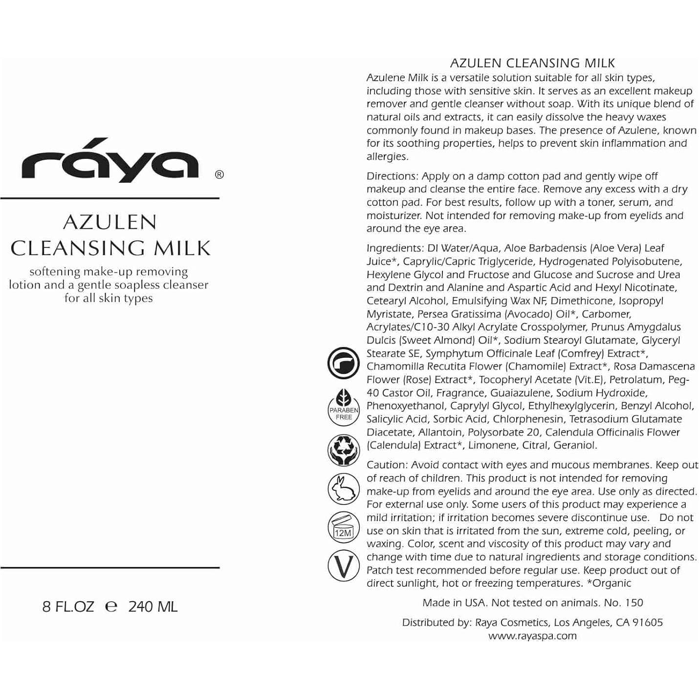 Leche Limpiadora Facial Raya Azulen 150 ml | Sin Jabón | Piel Sensible