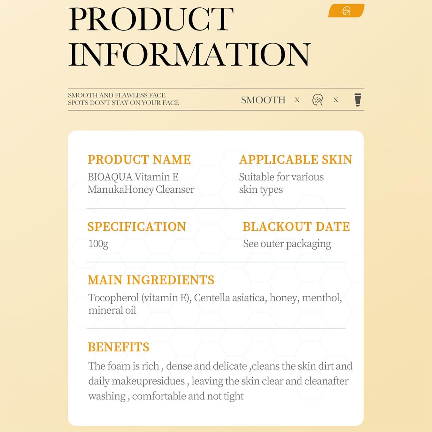 Limpiador Facial BIOAQUA Miel de Manuka y Vitamina E 100g