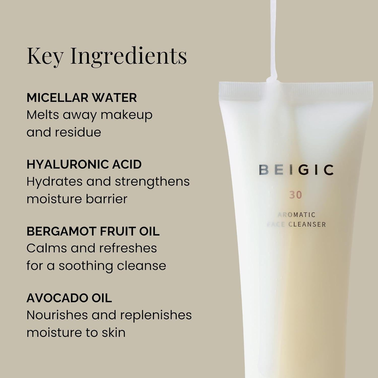 Limpiador Facial Espumoso BEIGIC 30 ml - Vegano con Ácido Hialurónico