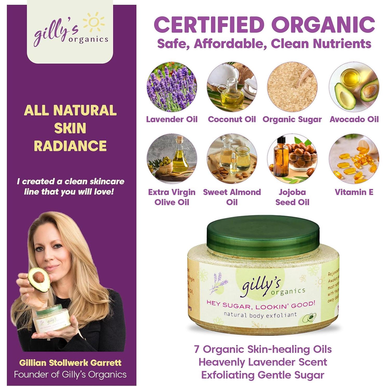 Exfoliante de Azúcar Orgánico Gilly's - 226.8g con Lavanda y Coco