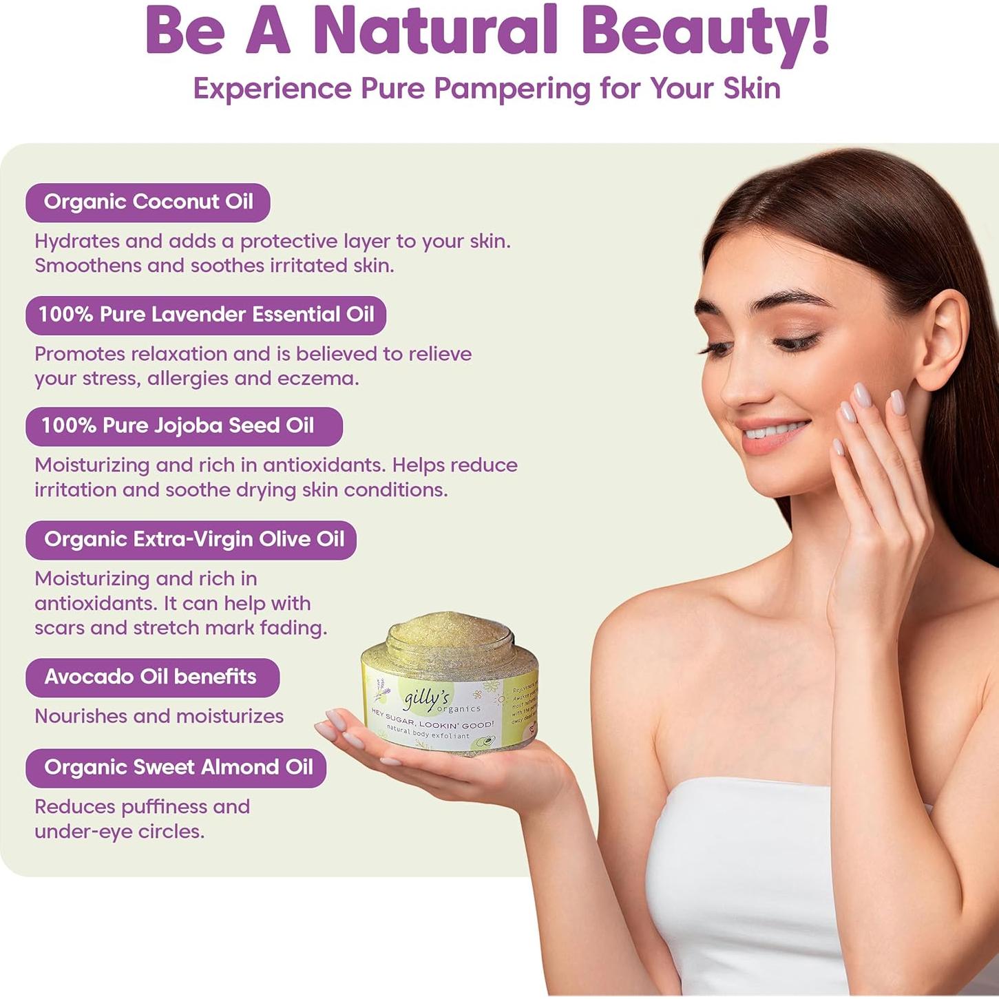 Exfoliante de Azúcar Orgánico Gilly's - 226.8g con Lavanda y Coco