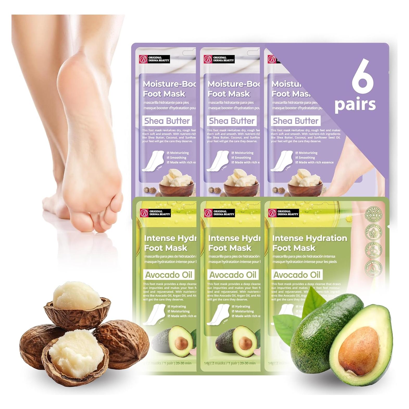 Máscara de Pies Derma Beauty 6 Pares Manteca de Karité y Aguacate