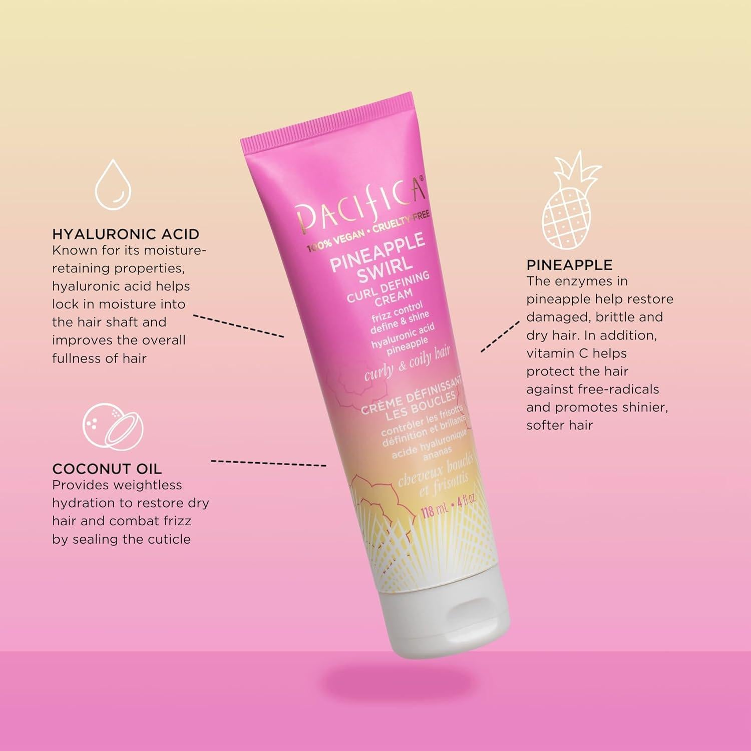 Crema Definidora de Rizos Pacifica Piña Swirl 118.3 ml - Control de Frizz