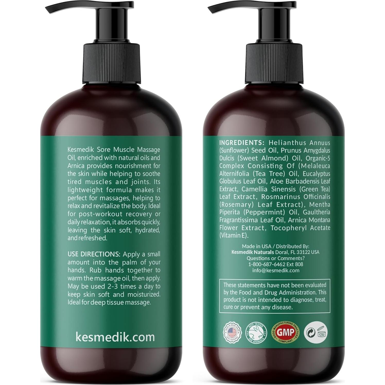 Aceite de Masaje Kesmedik 236.6 ml - Alivio Muscular con Árnica y Eucalipto