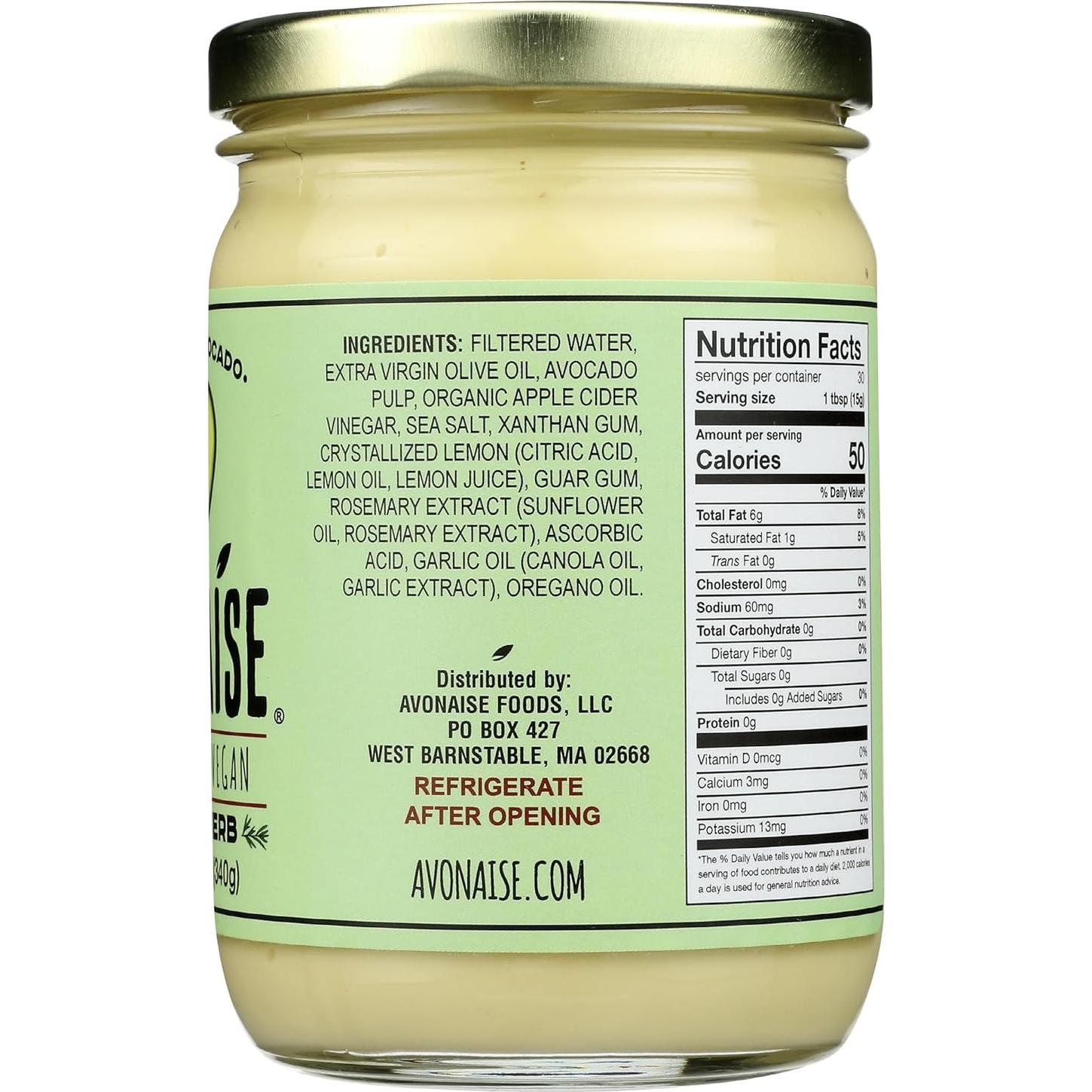 Mayonesa Vegana de Aguacate Avonais 340g con Hierbas