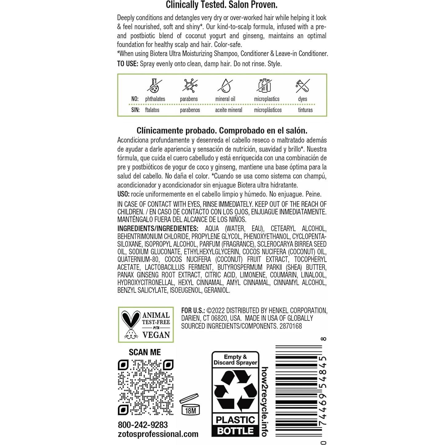 Acondicionador Sin Enjuague Biotera Ultra Hidratante 236.6 ml