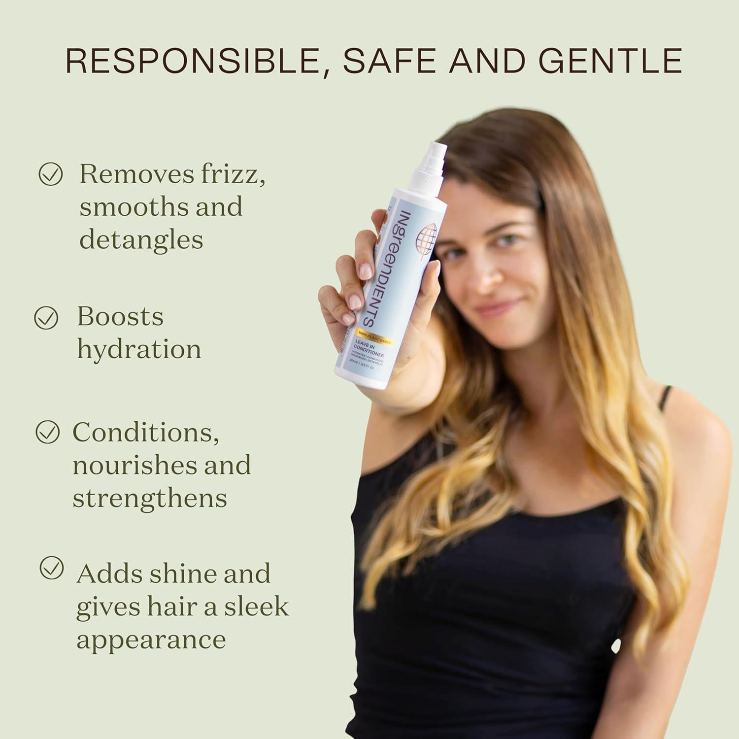 Desenredante y Acondicionador Sin Enjuague Ingreendients 284 ml - Orgánico, Sin Sulfatos, Vegano