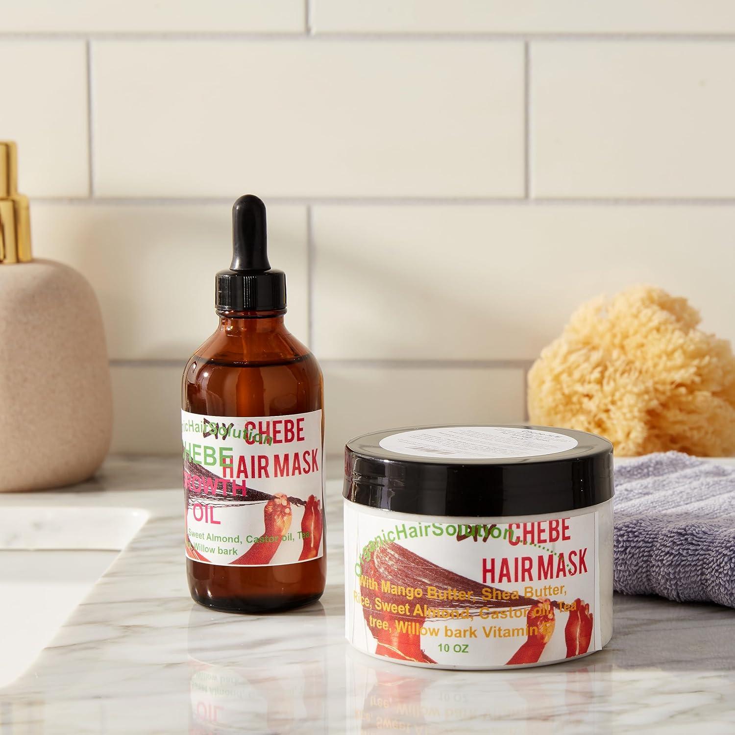 Aceite de Crecimiento Capilar Chebe y Acondicionador Sin Enjuague - 4 oz Crecimiento y 8 oz Acondicionador - Con Manteca de Mango y Aceite de Aguacate