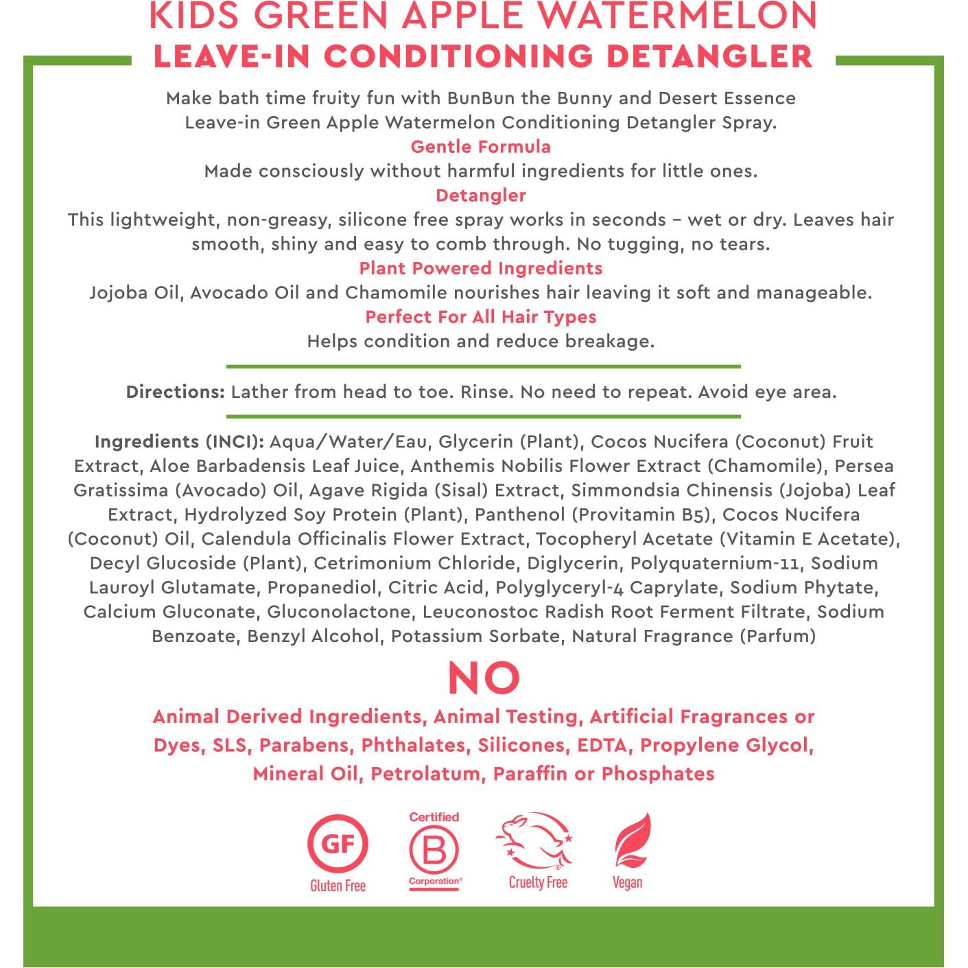 Acondicionador Desenredante Vegano Desert Essence Kids 236 ml - Sin Gluten, Suave