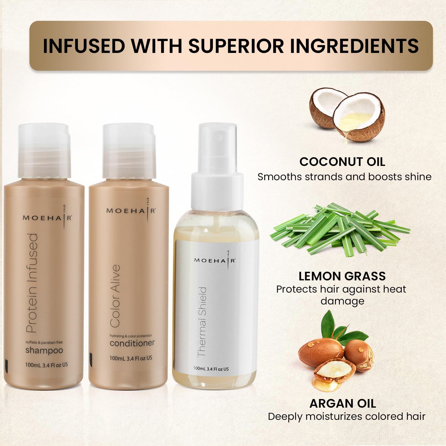 Conjunto de Cuidado Capilar Moehair - Champú, Acondicionador y Spray 100ml