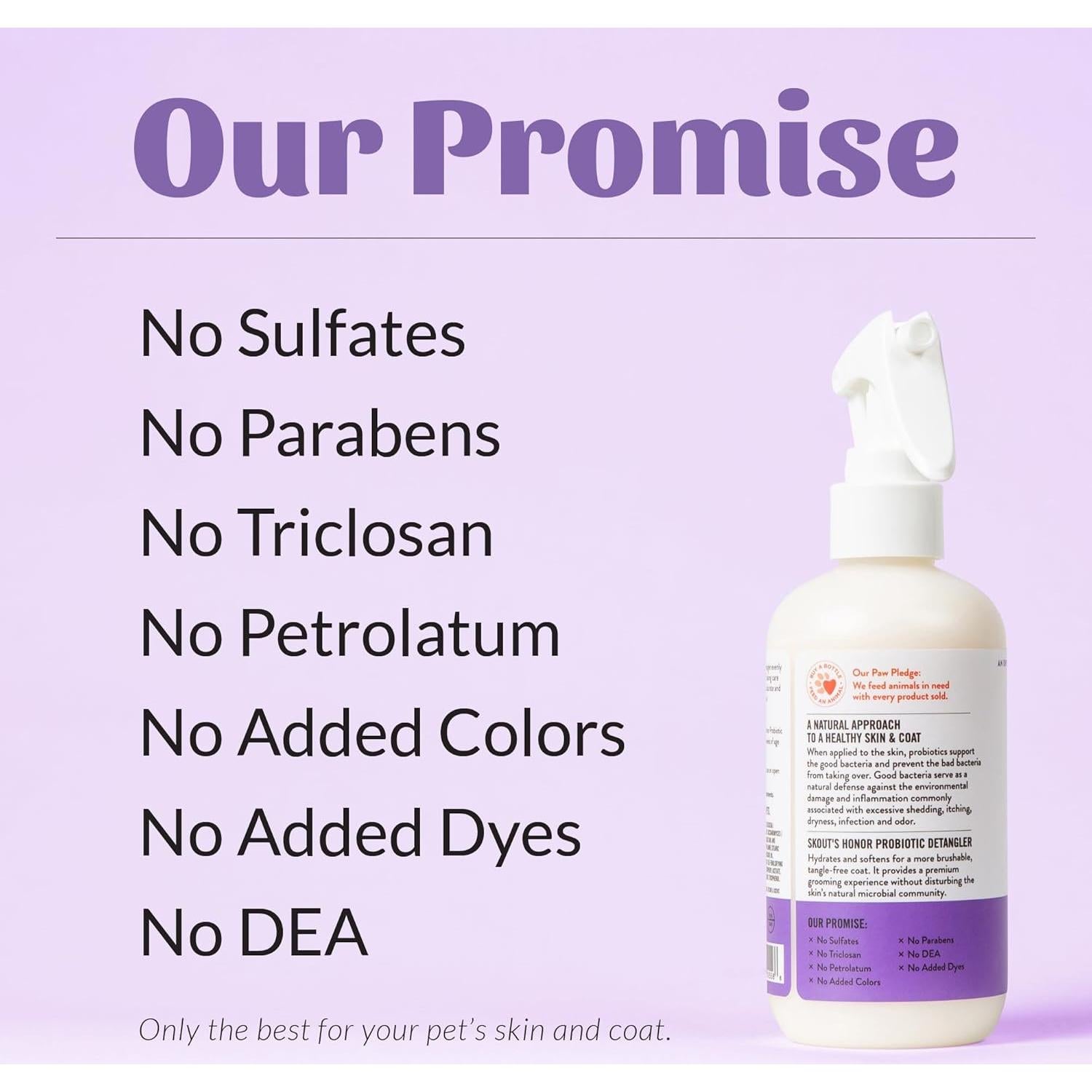 Skout's Honor Pet Detangler Spray - Hydrating & Conditioning with Avocado Oil & Probiotics, 97% Natural, Paraben & Sulfate-Free, softens for a More brushable Coat, Daily Use, 8oz, Lavender