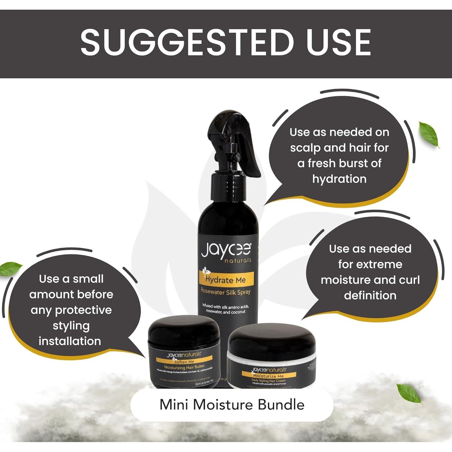 Mini Paquete de Hidratación Jaycee Naturals - Spray, Crema y Mantequilla