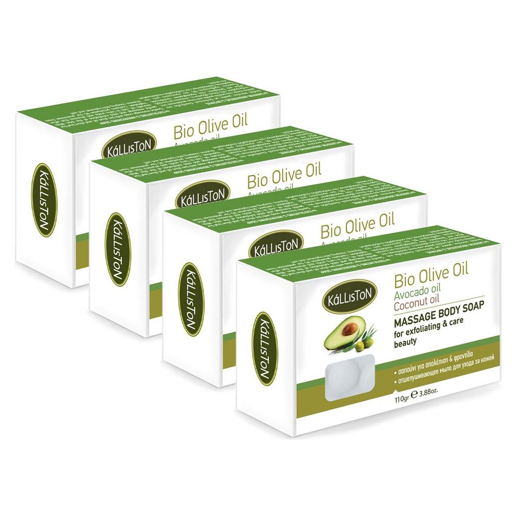 Jabón Exfoliante Kalliston con Aceite de Oliva y Coco 4x110g