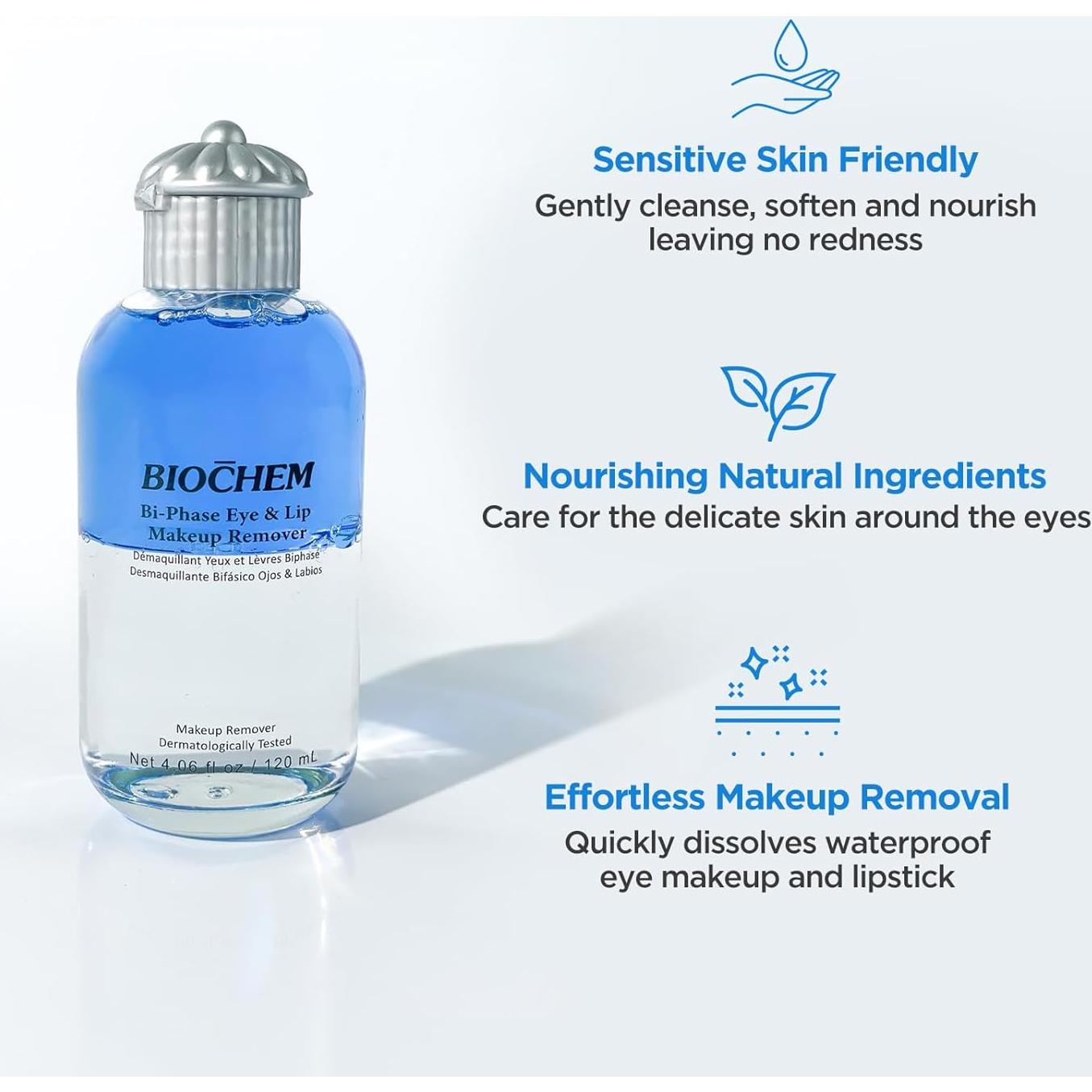 Desmaquillante Bifásico BIOCHEM 120 ml para Ojos y Labios