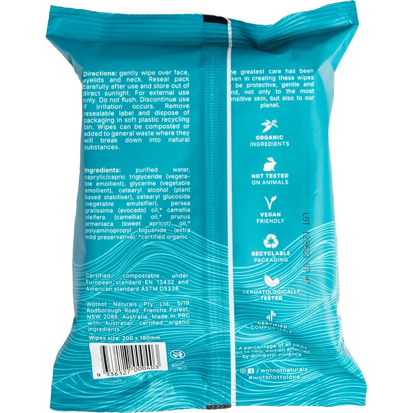 Toallitas Faciales Wotnot Naturals 100% Naturales 25 Unidades