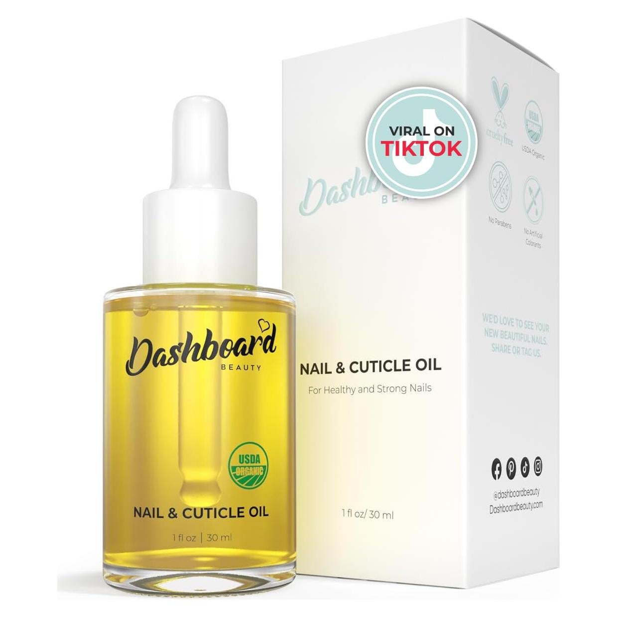 Aceite de Uñas de Cutícula Dashboard Beauty 29.57 ml - Hidratante y Fortalecedor con Jojoba y Vitamina E